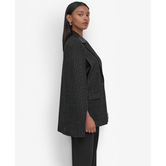 DKNY Women's Pinstriped Cape Jacket Black Size L MSRP $209 - Picture 4 of 5